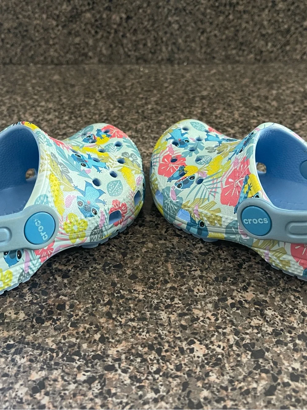 CROCS Size Kids 6 Blue Stitch Tropical Classic Clogs Travel Vacation Disney